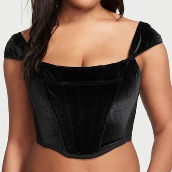 M Victoria's Secret Dream Angels Black Velvet Corset Bra Top NWT - Picture 2 of 3